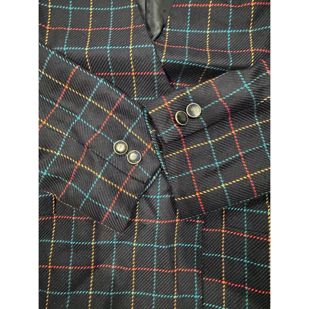 Atrium Collection Womens Plaid Blazer 7/8 Double-Breasted Rayon & Polyester Navy - Picture 5 of 7